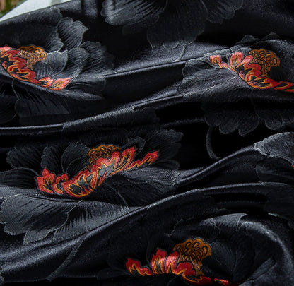 Black Peony Brocade Fabric: 29.5"W Luxurious Rayon Textiles