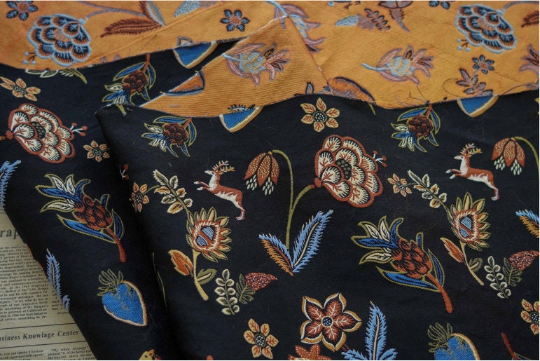 Black Animal Jacquard Fabric: Floral Upholstery, Costume, Decor - 59"W