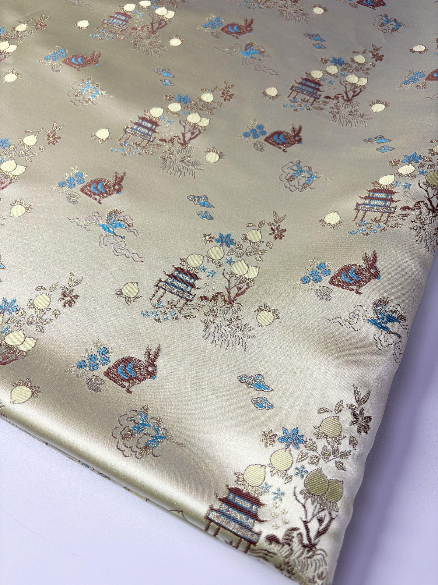 Rabbit Jacquard Satin Fabric: Moon Palace Brocade, 57"W
