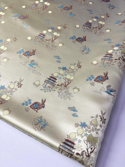 Rabbit Jacquard Satin Fabric: Moon Palace Brocade, 57"W