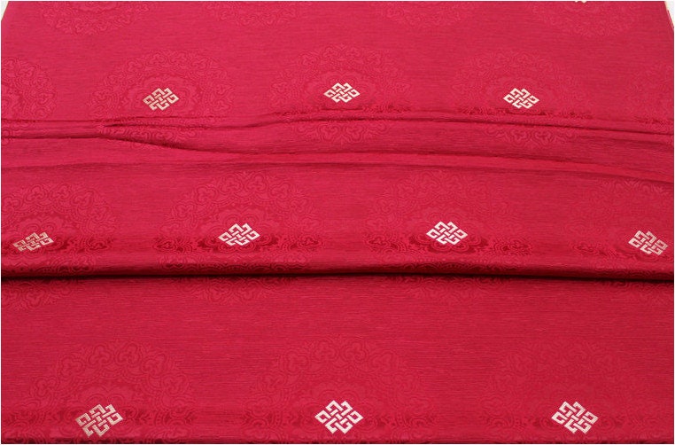 Buddha Symbol Brocade Fabric: 29.5"W Floral Jacquard Satin