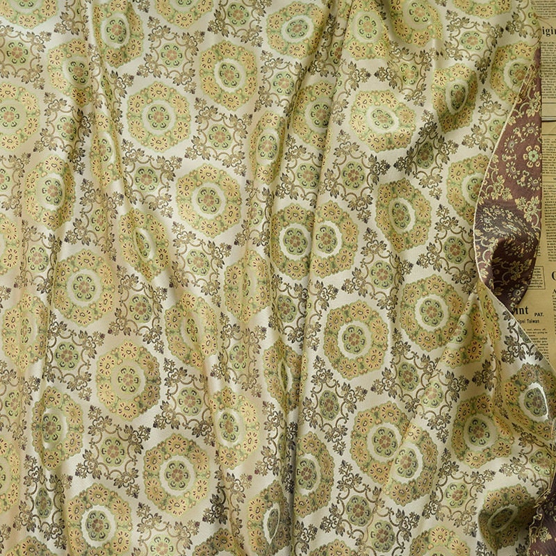 Brocade Fabric: 65"W Mongolian Floral Polyester Sewing Material