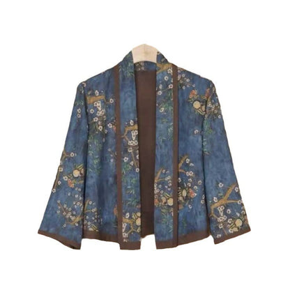 Tissu en soie bleu sarcelle effet thé : satin imprimé floral, 150 cm de large