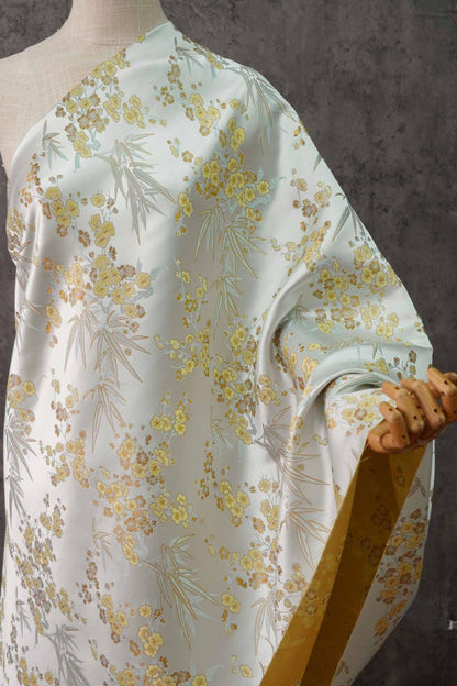 Silver Yellow Floral Brocade Fabric: 64" Rayon Blend, Costume Decor