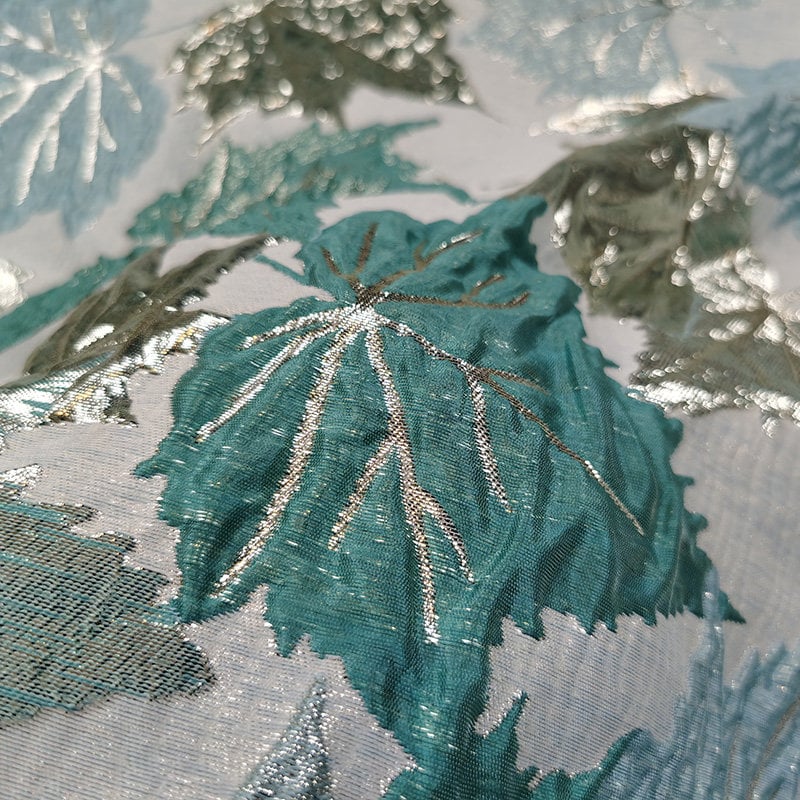 Gold Embossed Maple Leaf Jacquard Fabric: 55" Wide, Prom Dress, Upholstery