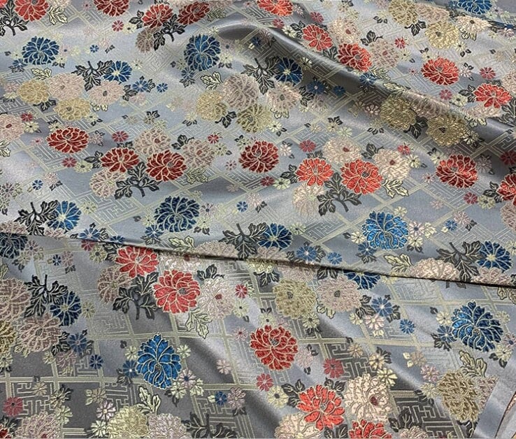 Silk Brocade Fabric: Japanese Floral Design, Upholstery & Sewing