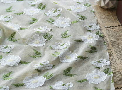 Embossed Flower Embroidery Fabric: 3D Silk Chiffon, 55"W, Costume & Decor