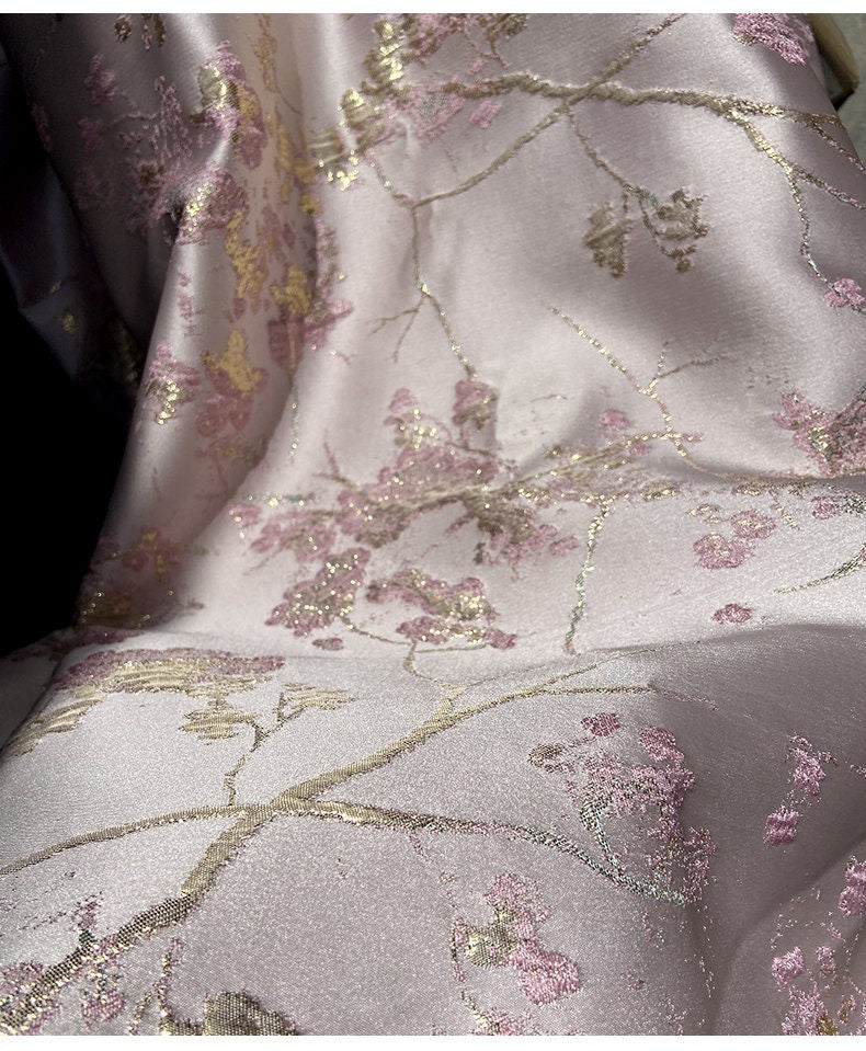 Plum Blossom Jacquard Fabric: Pink Cheongsam Qipao Material (By The Meter)