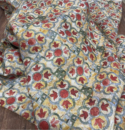 Dunhuang Fresco Linen Fabric: Asian Chinese Style Upholstery, Sewing, Scarf - 53"W