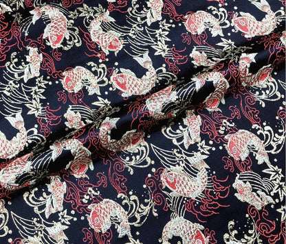 Tissu brocart de soie : motif porte de carpes et de dragons, tissu pour cheongsam de 150 cm de large