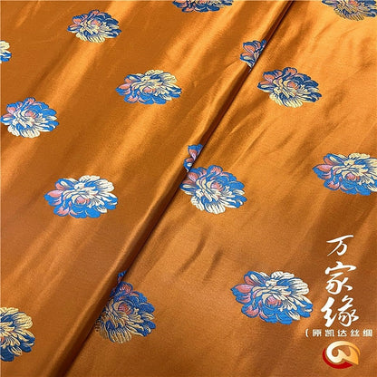 Orange Floral Brocade Fabric: Silk Cotton Damask (29.5"W)