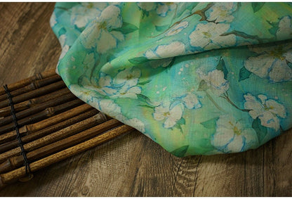 Tissu ramie à motif floral : textile doux pour vêtements et maison, 140 cm de large