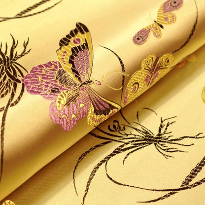 Tissu damassé en brocart de soie à papillons : largeur 45 pouces, pour la couture et l’ameublement