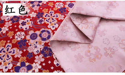 Sakura Jacquard Brocade Fabric: Red & Purple Silk Rayon Blend