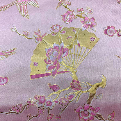 Pink Bird Jacquard Satin Fabric: Antique Cheongsam Brocade
