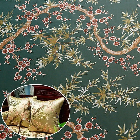 Bamboo Jacquard Fabric: Floral Upholstery, Costume & Decor - 58"W