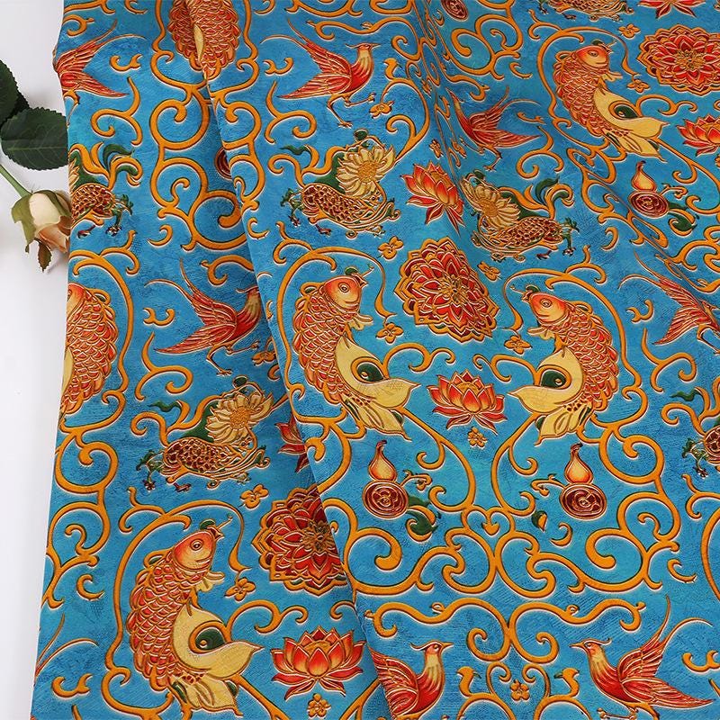 Phoenix and Koi Fabric: Luxury Printed Rayon Tea Silk (59" Wide)
