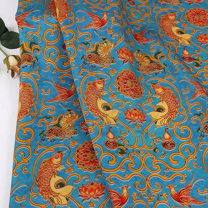 Phoenix and Koi Fabric: Luxury Printed Rayon Tea Silk (59" Wide)