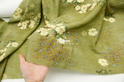 Floral Autumn Green Hemp Tencel Linen Fabric: Sewing & Crafts