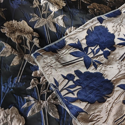 Reversible Floral Jacquard Fabric: Gold Thread, 3D Embossed - 62"W