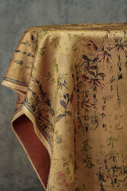 Tissu satiné à motifs de poésie chinoise : gaze cantonaise gambierée (150 cm de large)