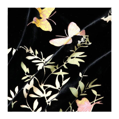 Tissu velours noir à imprimé papillons : mélange de rayonne de 140 cm de large