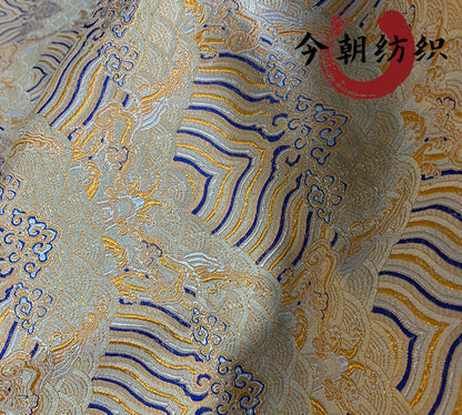Tissu brocart jacquard à motif vagues océaniques : mélange de rayonne et de soie de 150 cm de large