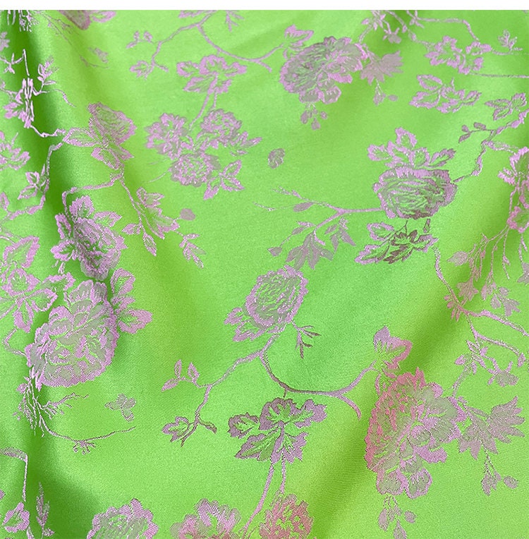 Apple Green Floral Jacquard Fabric: Cotton Lyocell Blend, 57" Wide