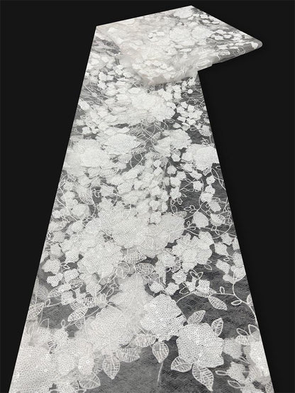 Peony Lace Tulle Fabric: Sequin Embroidery, DIY Wedding Gown Material