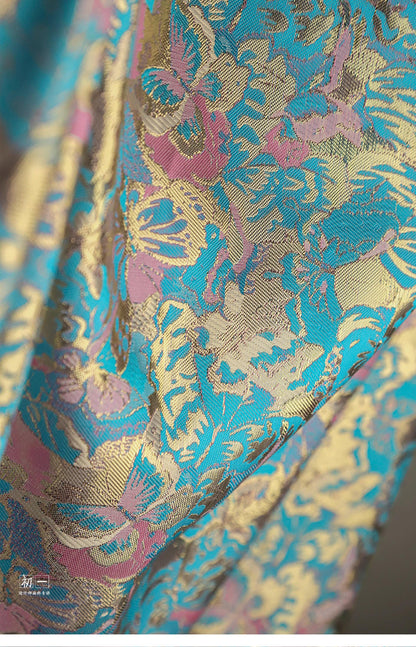 Gold Thread Jacquard Fabric: 3D Oil Painting Texture, 55" Wide