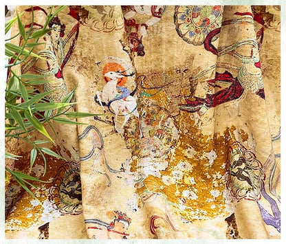 Dunhuang Flying Apsaras Fabric: Oriental Art Cotton Print for Sewing