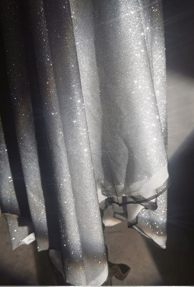Gradient Galaxy Knitted Mesh Fabric, Silver Glitter, 59"W