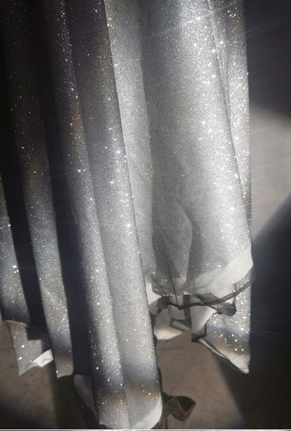 Gradient Galaxy Knitted Mesh Fabric, Silver Glitter, 59"W