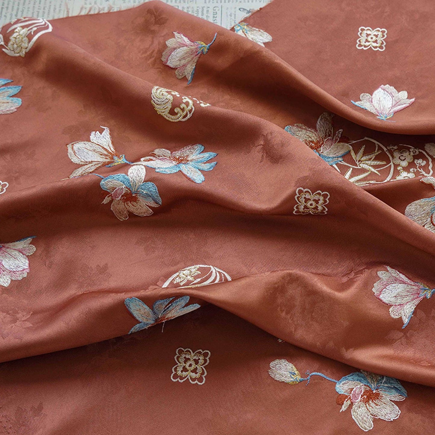 Silk Brocade Fabric: 59"W Peony Pattern for Cheongsam, Robes, Upholstery
