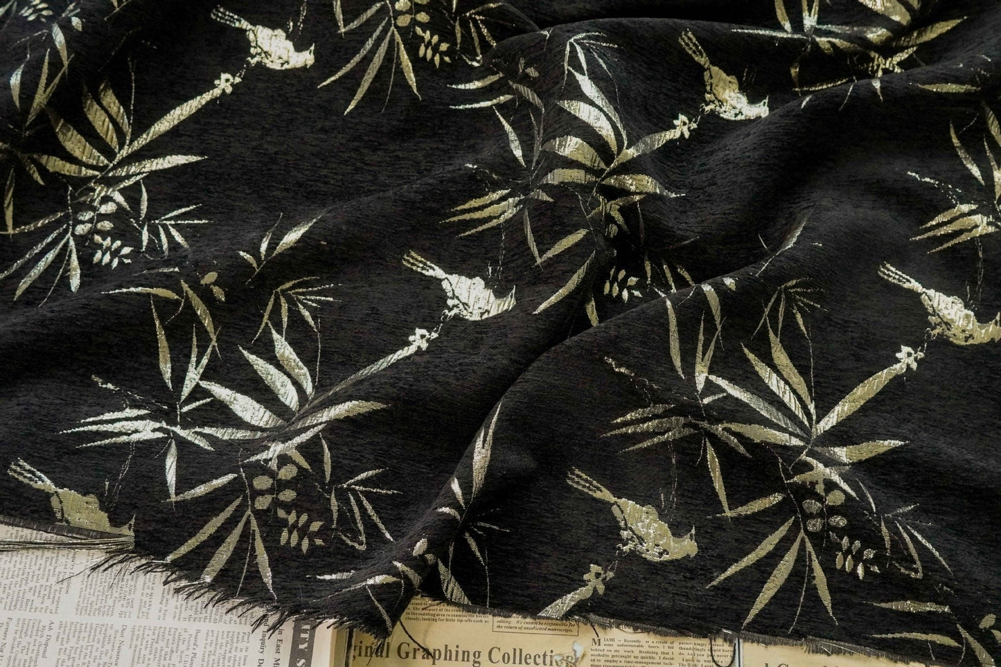 Tissu jacquard bambou doré métallisé : 147 cm de large (ameublement et décoration)