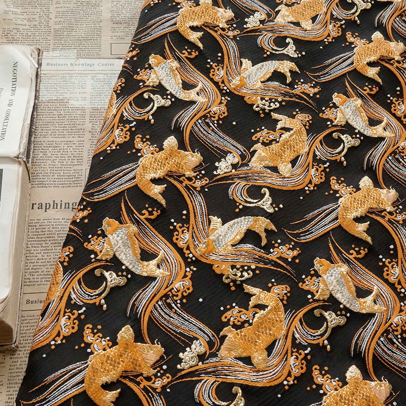 Nishijin Japanese Kinran Fabric: 3D Fish Jacquard Brocade (54" Width)