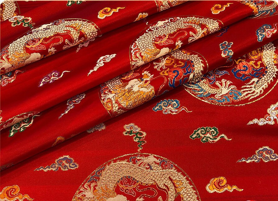 Gold Dragon Silk Brocade Fabric: 59"W Upholstery Quilting Sewing