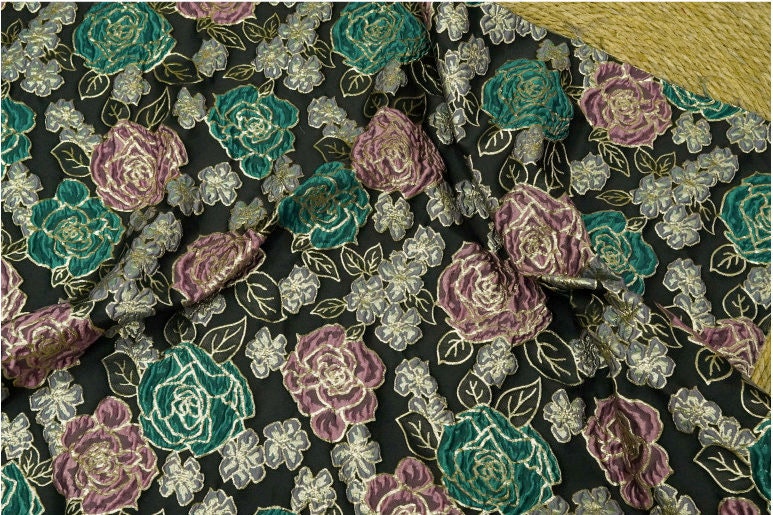 Floral Jacquard Fabric: 3D Oil Painting Texture, 56" Wide - By The Meter