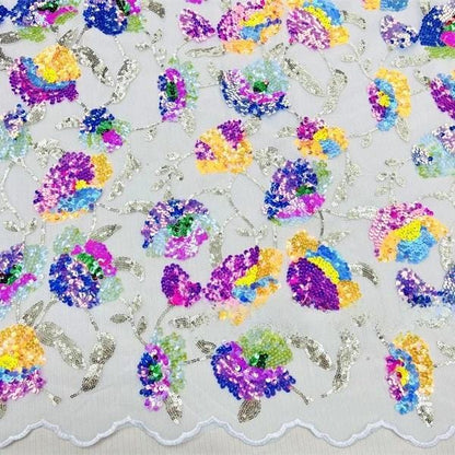 Floral Sequin Embroidery Lace Fabric: 50"W Wedding Prom Dress