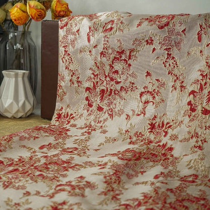 Gold Thread Jacquard Fabric: 3D Embossed Floral Woven Material