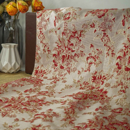 Gold Thread Jacquard Fabric: 3D Embossed Floral Woven Material