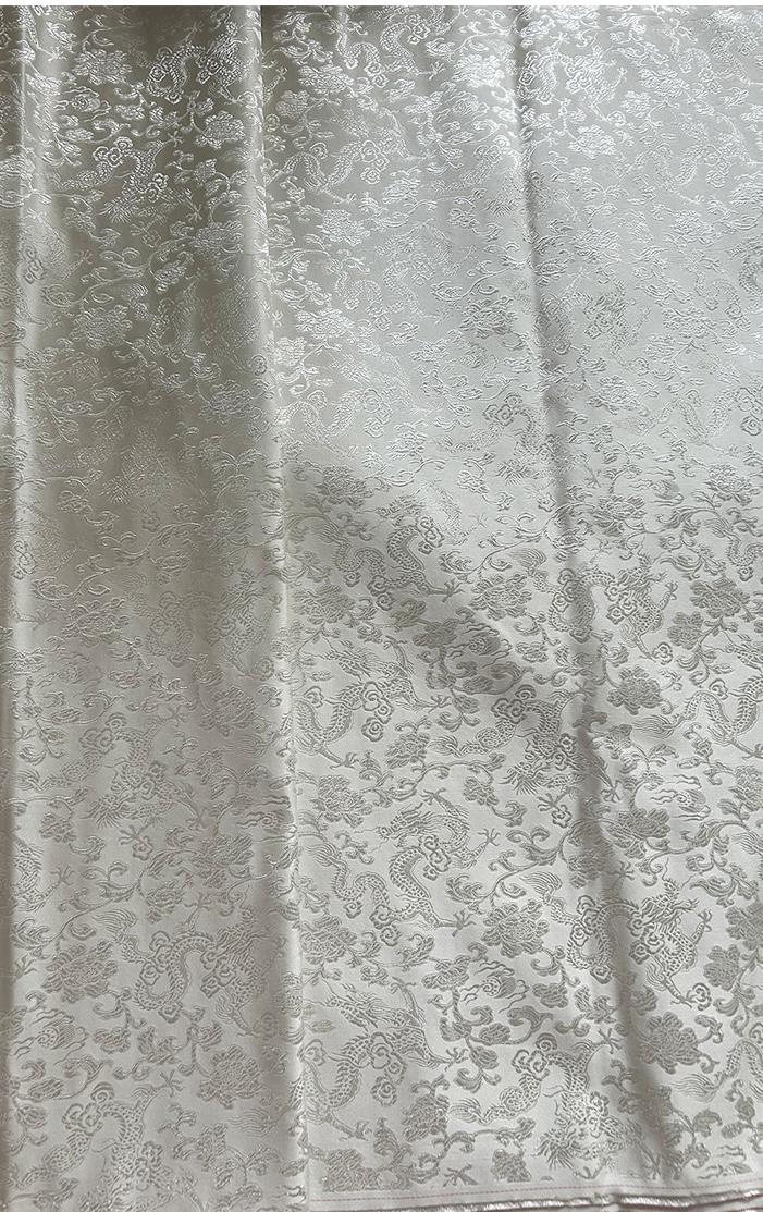 Milky White Silk Brocade Fabric: Metallic Dragon Pattern, 29.5" Wide