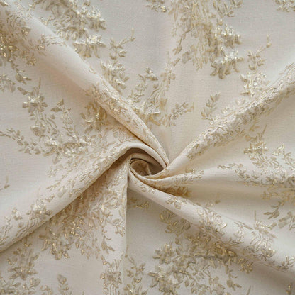 Tissu jacquard tissé à motif floral doré : gaufré, pour l’ameublement et la couture (DIY) - 142 cm de large