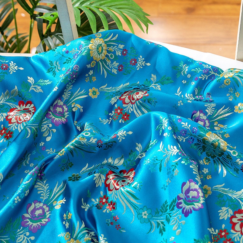 Floral Silk Brocade Fabric: 59"W Rayon Upholstery & Drapery - By The Meter