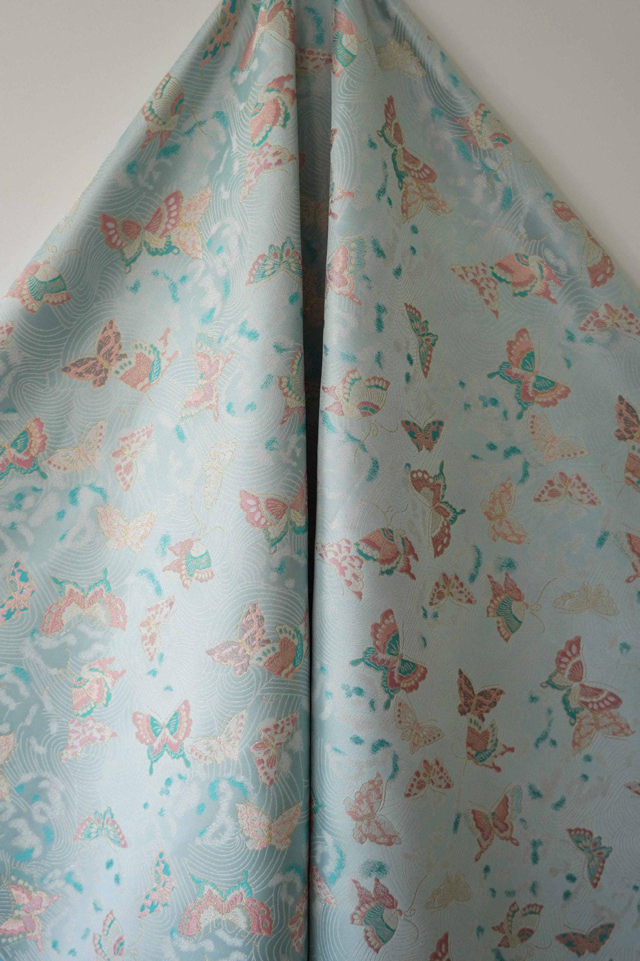 Butterfly Jacquard Fabric: Gold Thread Polyester Rayon Blend, 57"W