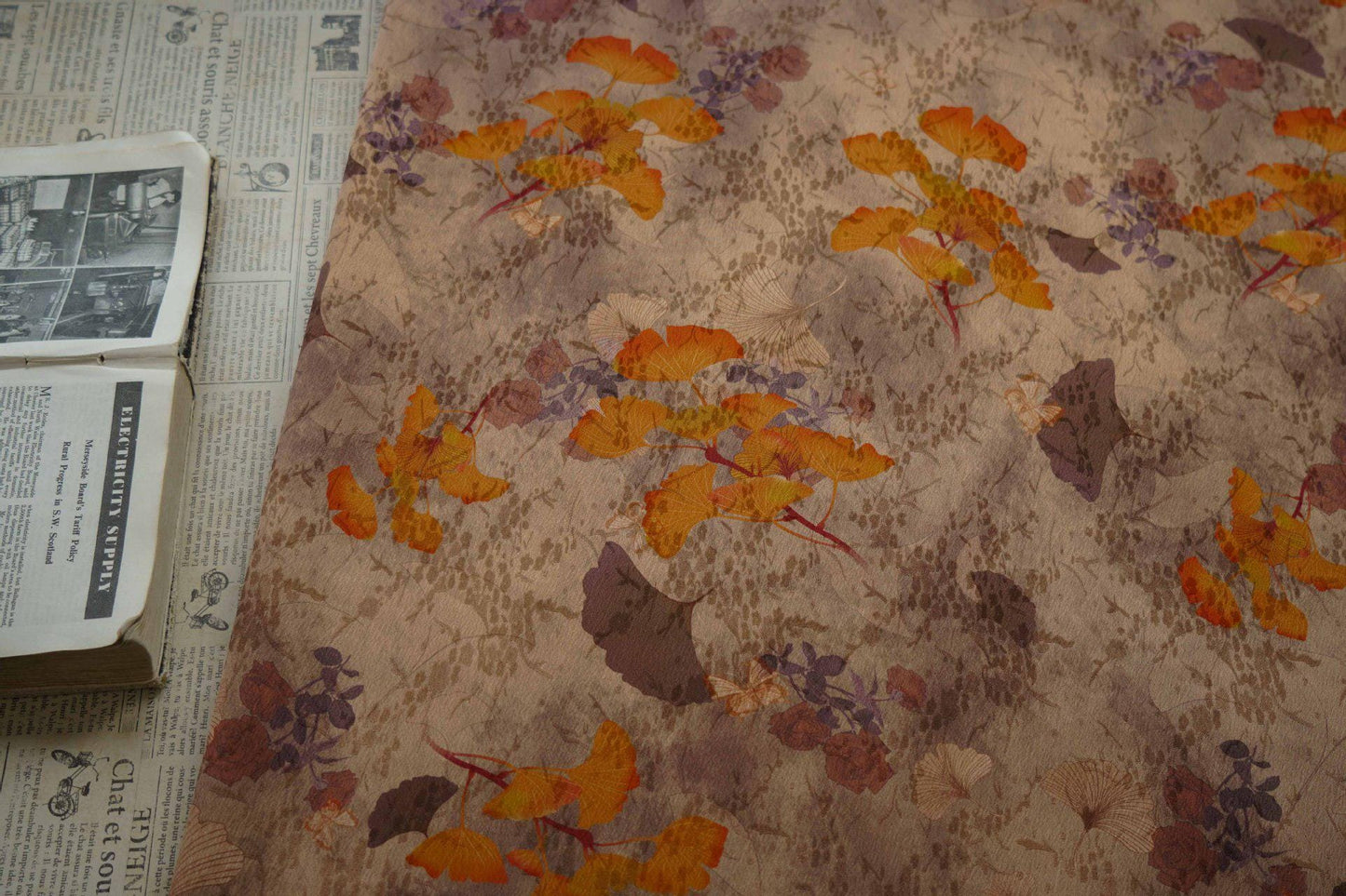 Autumn Leaf Satin Fabric: 59"W Gambiered Canton Gauze