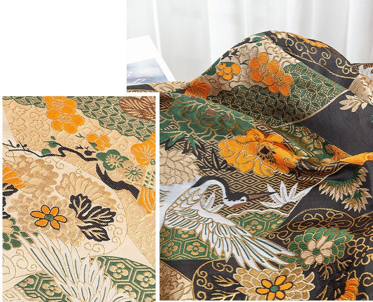 Tissu brocart de soie Kirin japonais : tissu d’ameublement tissé Nishijin coloré (largeur : 150 cm)