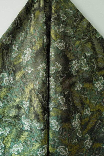 Tissu jacquard à motif floral en relief : Coloris bleu sarcelle et vert champêtres (largeur : 63 pouces)