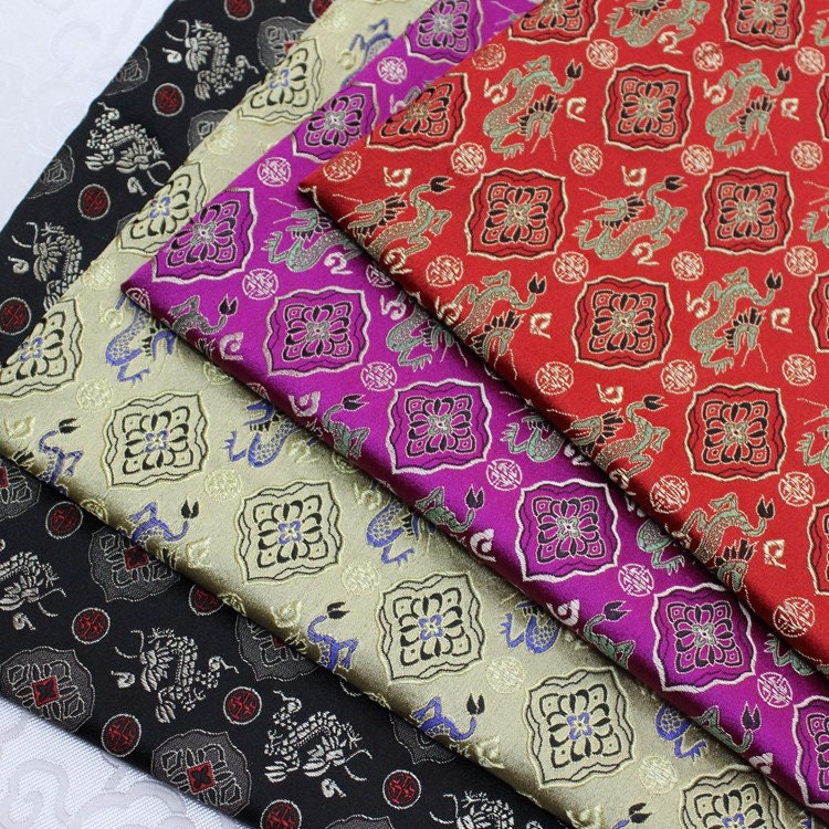 Flying Dragon Brocade Fabric: Chinese Emperor Robe Silk Blend (29.5"W)