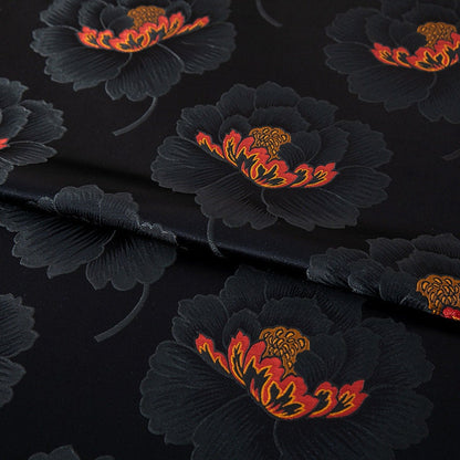 Black Peony Brocade Fabric: 29.5"W Luxurious Rayon Textiles